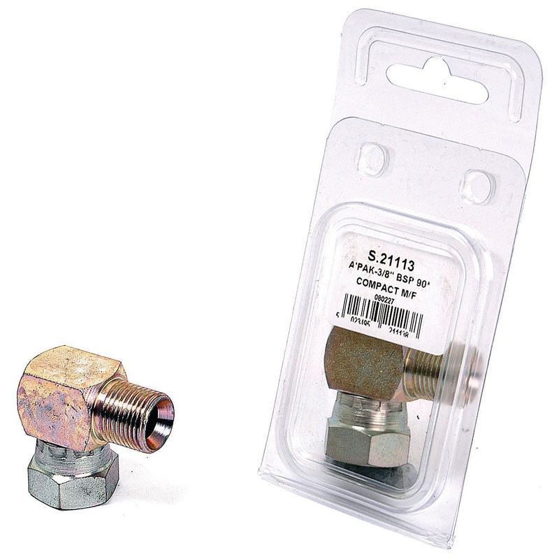 Hydraulic Adaptor 3/8'' BSP Male x 3/8'' BSP Swivel Female 90 Compact Elbow (Agripak 1 pc.) | Sparex Part No.S.21113